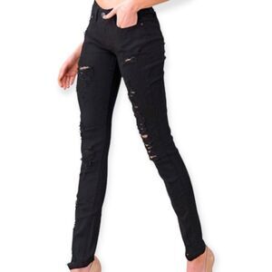 Black High Waist Distressed Denim Ankle Skinny Jeans - NEW